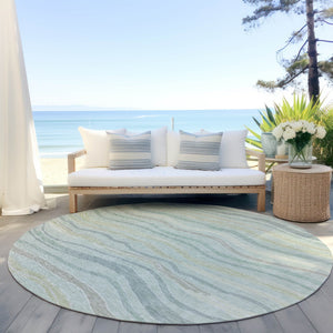 HomeRoots 8' Sage and Taupe Round Striped Area Rug – Stylish, Washable, Indoor/Outdoor Decor for Any Space! 611738