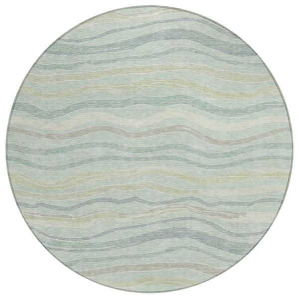 HomeRoots 8' Sage and Taupe Round Striped Area Rug – Stylish, Washable, Indoor/Outdoor Decor for Any Space! 611738