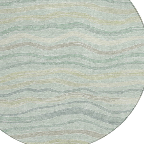 HomeRoots 8' Sage and Taupe Round Striped Area Rug – Stylish, Washable, Indoor/Outdoor Decor for Any Space! 611738