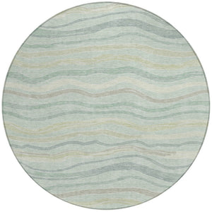 HomeRoots 8' Sage and Taupe Round Striped Area Rug – Stylish, Washable, Indoor/Outdoor Decor for Any Space! 611738