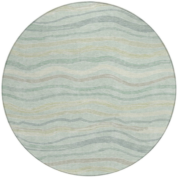 HomeRoots 8' Sage and Taupe Round Striped Area Rug – Stylish, Washable, Indoor/Outdoor Decor for Any Space! 611738