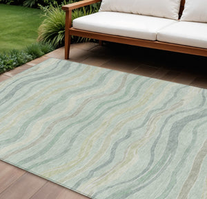 HomeRoots 8' X 10' Stylish Sage Taupe Striped Washable Area Rug for Indoor & Outdoor Spaces - Durable & Versatile 611739