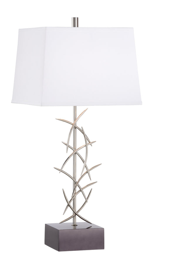 Wildwood Diez Transitional Table Lamp With Two-Tone Nickel Finish, Square White Shade, 34" Ambient Glow 61174