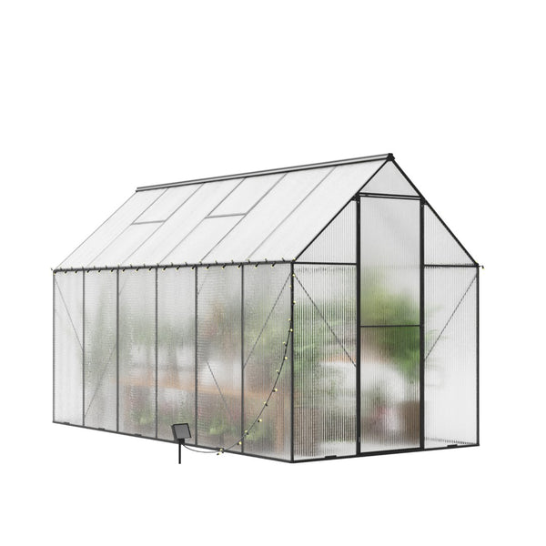 English Elm 6x12 Walk-in Polycarbonate Greenhouse Aluminum Frame Uv Protected Year-round Garden Shed W2259S00048