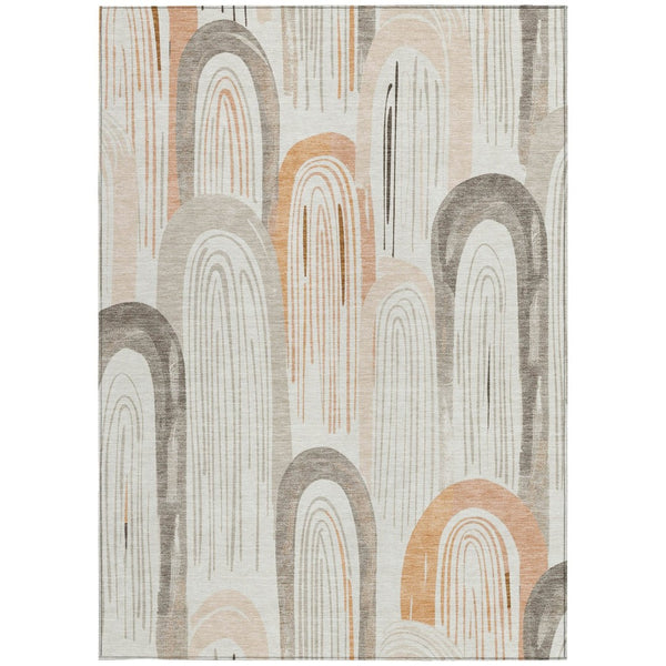 HomeRoots 5' X 8' Ivory and Taupe Geometric Area Rug – Stylish, Washable Design for Indoor & Outdoor Spaces! 611761