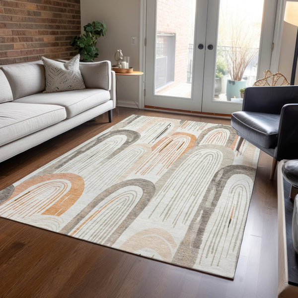 HomeRoots 5' X 8' Ivory and Taupe Geometric Area Rug – Stylish, Washable Design for Indoor & Outdoor Spaces! 611761