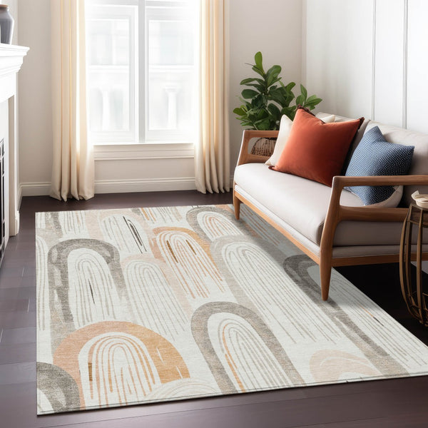 HomeRoots 5' X 8' Ivory and Taupe Geometric Area Rug – Stylish, Washable Design for Indoor & Outdoor Spaces! 611761