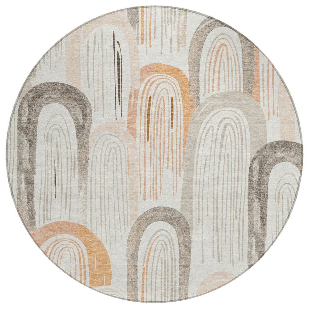HomeRoots 8' Ivory and Taupe Round Geometric Area Rug - Stylish, Washable, Durable for Indoor and Outdoor Use 611762