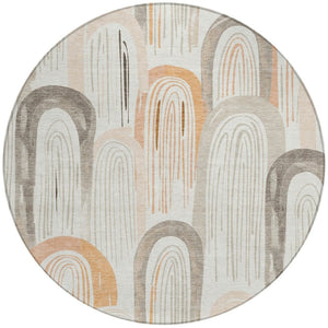 HomeRoots 8' Ivory and Taupe Round Geometric Area Rug - Stylish, Washable, Durable for Indoor and Outdoor Use 611762