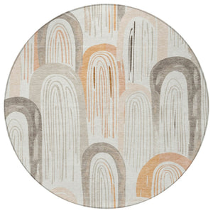 HomeRoots 8' Ivory and Taupe Round Geometric Area Rug - Stylish, Washable, Durable for Indoor and Outdoor Use 611762