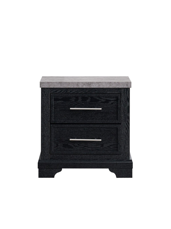 English Elm Grande Two Drawer Nightstand Black Laminate Faux Granite Top Brushed Chrome Bedroom B078P497912
