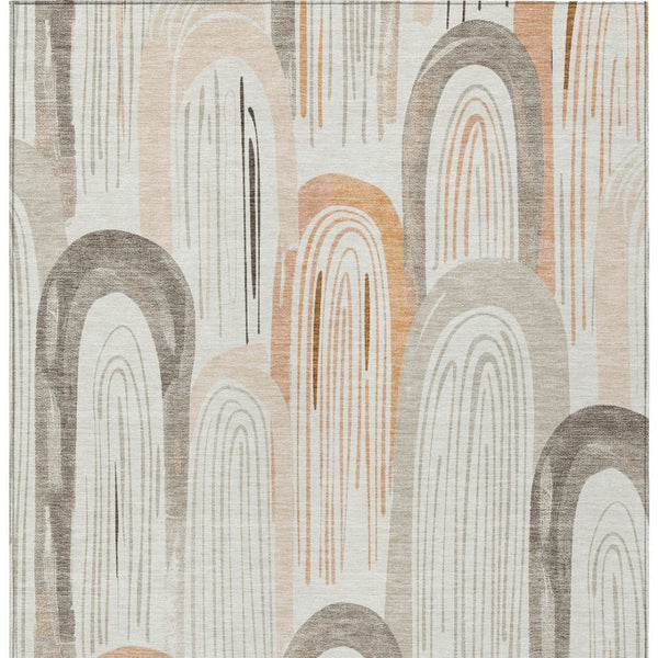 HomeRoots 9' X 12' Ivory and Taupe Geometric Area Rug - Washable, Stain-Resistant for Indoor/Outdoor Use! 611764