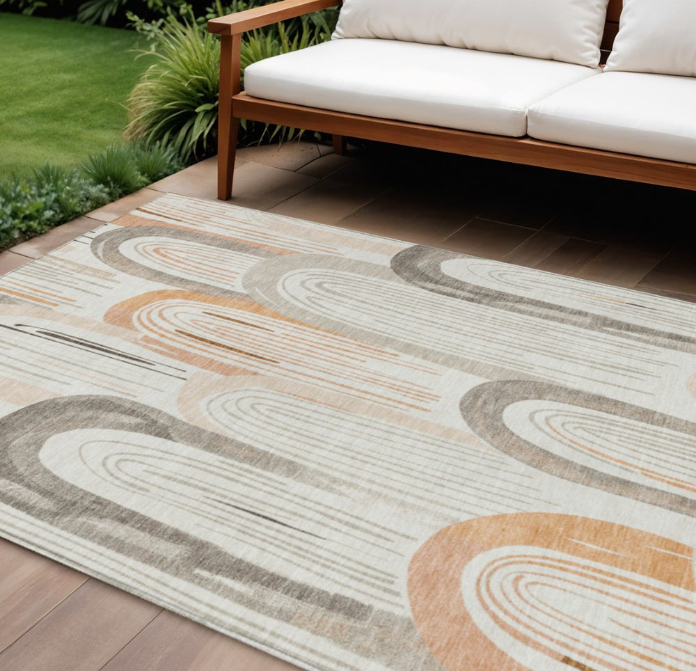 HomeRoots 10' Geometric Ivory and Taupe Area Rug – Durable, Washable Indoor/Outdoor Design for Modern Spaces 611765