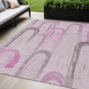 HomeRoots 5' X 8' Pink And Lavender Geometric Area Rug – Stylish, Washable, Durable for Indoor & Outdoor Spaces 611767