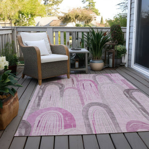 HomeRoots 5' X 8' Pink And Lavender Geometric Area Rug – Stylish, Washable, Durable for Indoor & Outdoor Spaces 611767