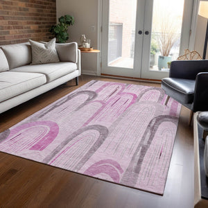 HomeRoots 5' X 8' Pink And Lavender Geometric Area Rug – Stylish, Washable, Durable for Indoor & Outdoor Spaces 611767