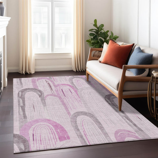 HomeRoots 5' X 8' Pink And Lavender Geometric Area Rug – Stylish, Washable, Durable for Indoor & Outdoor Spaces 611767