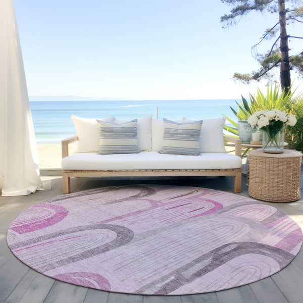 HomeRoots 8' Stylish Pink and Lavender Geometric Washable Area Rug for Indoor and Outdoor Spaces – Durable & Chic 611768
