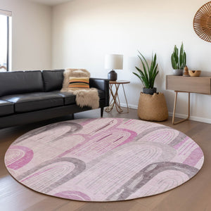 HomeRoots 8' Stylish Pink and Lavender Geometric Washable Area Rug for Indoor and Outdoor Spaces – Durable & Chic 611768