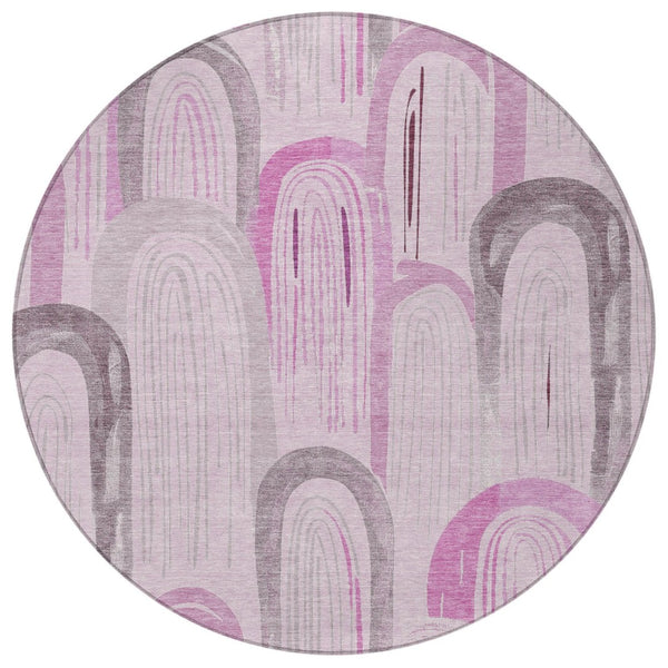 HomeRoots 8' Stylish Pink and Lavender Geometric Washable Area Rug for Indoor and Outdoor Spaces – Durable & Chic 611768