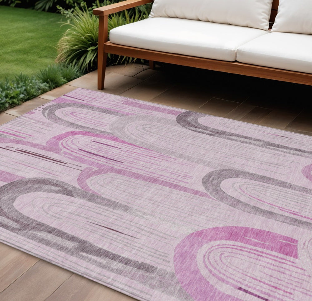 HomeRoots 8' X 10' Pink and Lavender Geometric Rug – Stylish, Washable, Durable for Indoor & Outdoor Spaces! 611769