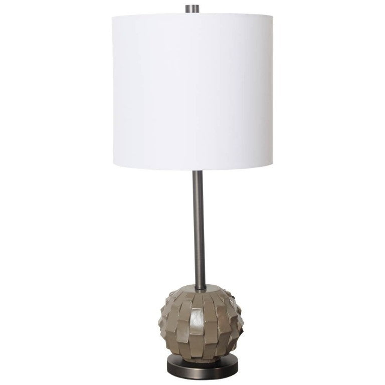 HomeRoots 25 Inch Gray Drum Shade Bedside Table Lamp for Modern Bedroom Nightstand Decor 611797