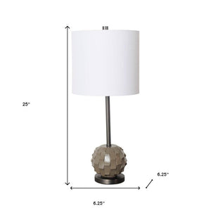 25 Inch Gray Drum Shade Bedside Table Lamp for Modern Bedroom Nightstand Decor