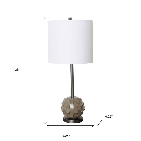 25 Inch Gray Drum Shade Bedside Table Lamp for Modern Bedroom Nightstand Decor