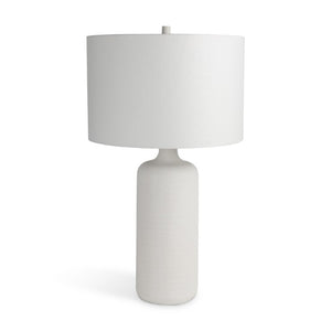 31 Inch Tall White Table Lamp with Fabric Drum Shade for Bedroom Nightstand Decor