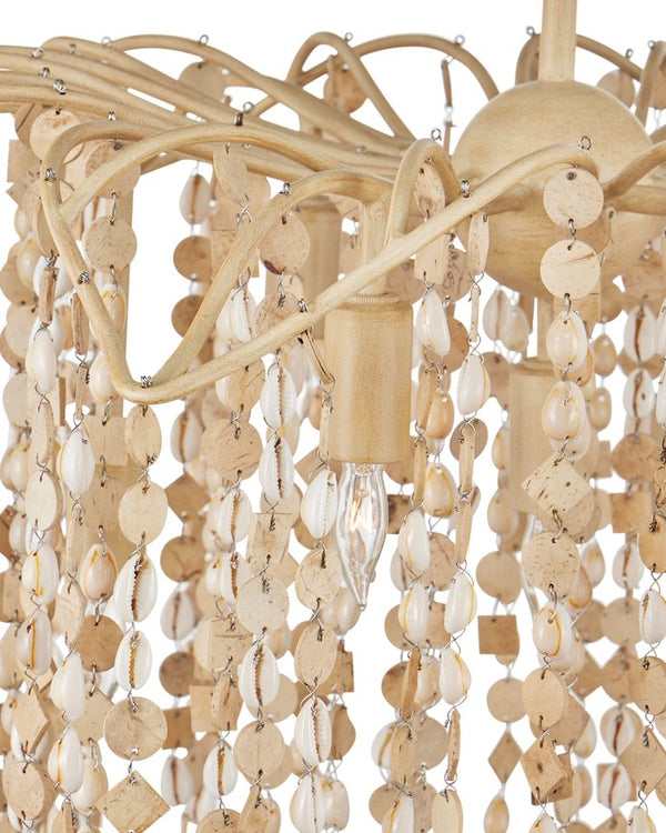 Currey & Company Kealia Large Chandelier - Stunning Biophilic Design With Hand-beaded Shells And Adjustable Height Natural Coco Shells ,Shells ,Wrought Iron 9000-1301-currey-company