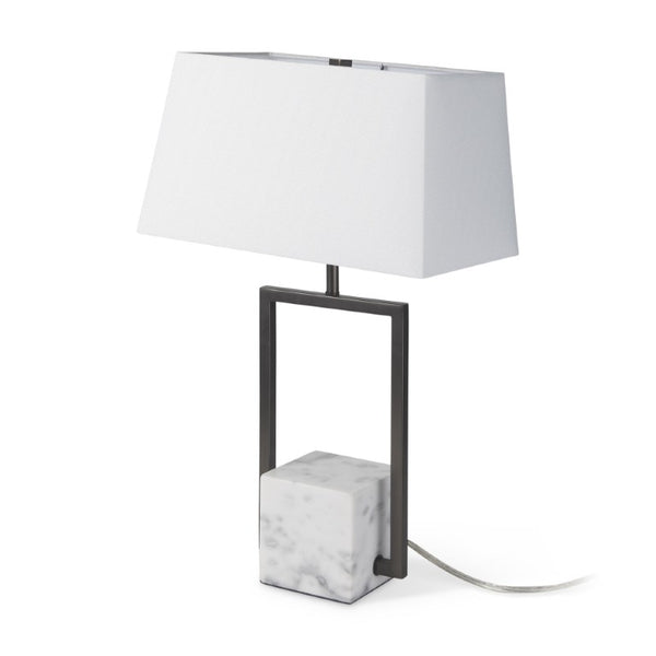 HomeRoots 26 Inch Gray Bedside Table Lamp with Fabric Shade for Modern Bedroom Nightstand Decor 611801