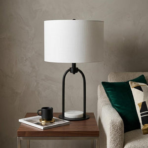 22 Inch Black Table Lamp with Drum Shade for Bedroom Nightstand Modern Decor