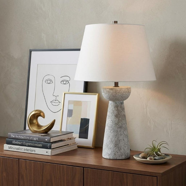 27 Inch Gray Table Lamp with Classic Empire Shade for Bedroom Nightstand Decor