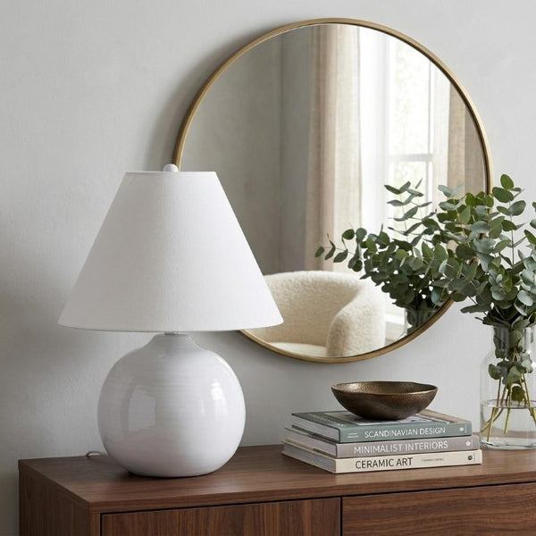 11 Inch Round Table Lamp with Empire Shade for Bedroom Nightstand Warm Ambient Glow