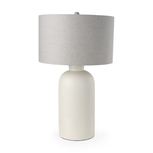 HomeRoots 33 Inch Cream Drum Shade Table Lamp Elegant Bedside Lighting for Modern Bedroom Decor 611811