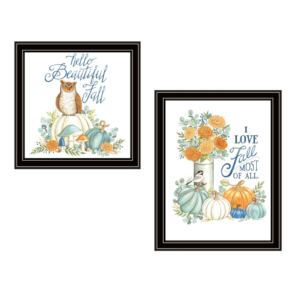English Elm Trendy Decor 4u Two Piece Autumn Folk Art Set Black Framed Ready to Hang Seasonal Print B067P256636