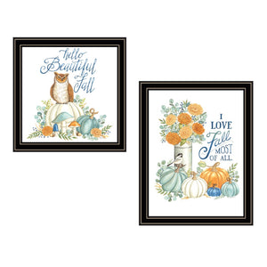 English Elm Trendy Decor 4u Two Piece Autumn Folk Art Set Black Framed Ready to Hang Seasonal Print B067P256636