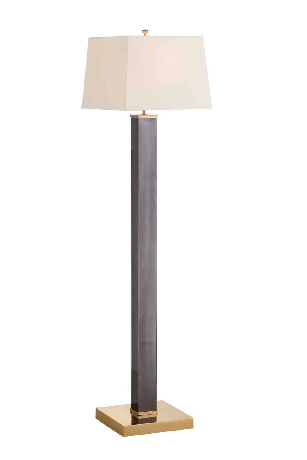 Wildwood Square Shooter Floor Lamp — 62.5" Modern Architectural Lighting In Polished Brass & Black Nickel With Off-White Shade 61186