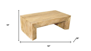 HomeRoots 52" Natural Solid Wood Distressed Sled Coffee Table - Vintage Charm for Living Rooms & Offices 611861