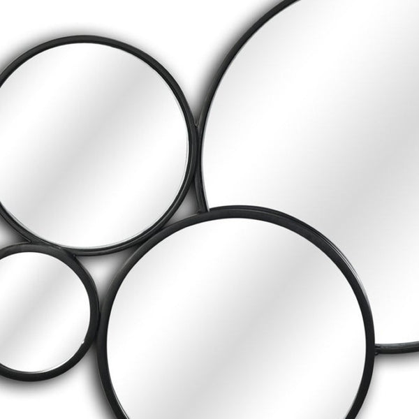 HomeRoots Set of Eight Modern Cojoined Round Black Metal Accent Mirrors for Stylish Home Decor Elevation 611866