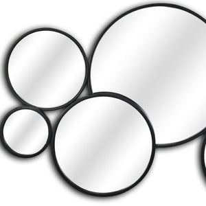 HomeRoots Set of Eight Modern Cojoined Round Black Metal Accent Mirrors for Stylish Home Decor Elevation 611866