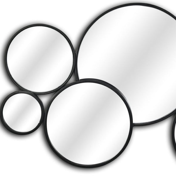 HomeRoots Set of Eight Modern Cojoined Round Black Metal Accent Mirrors for Stylish Home Decor Elevation 611866