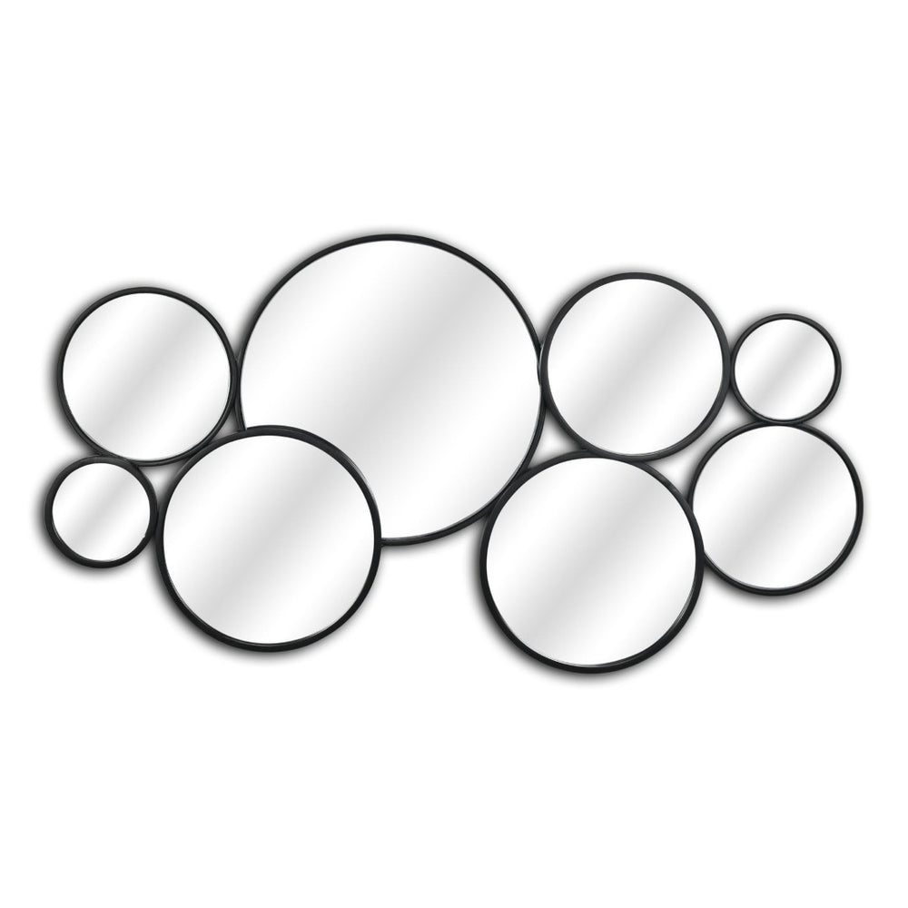 HomeRoots Set of Eight Modern Cojoined Round Black Metal Accent Mirrors for Stylish Home Decor Elevation 611866