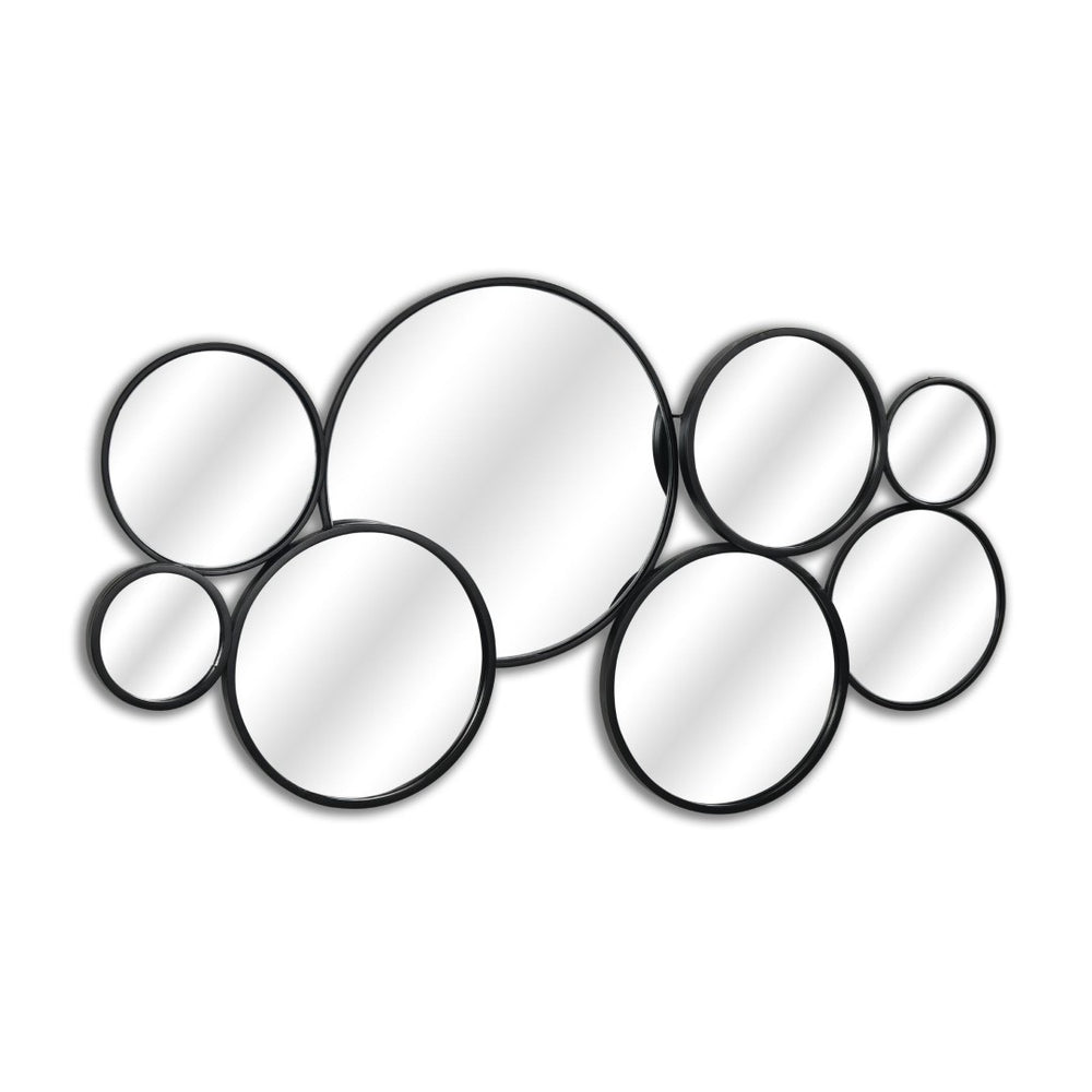 HomeRoots Set of Eight Modern Cojoined Round Black Metal Accent Mirrors for Stylish Home Decor Elevation 611866