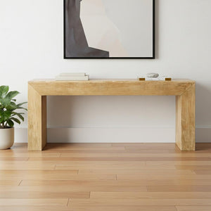HomeRoots 72" Rustic Solid Wood Console Table - Distressed Finish, Sleek Sled Base, Perfect for Narrow Spaces 611869