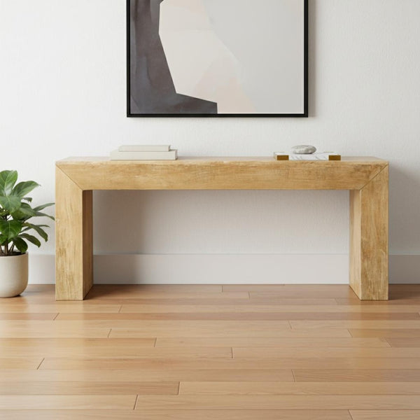 HomeRoots 72" Rustic Solid Wood Console Table - Distressed Finish, Sleek Sled Base, Perfect for Narrow Spaces 611869