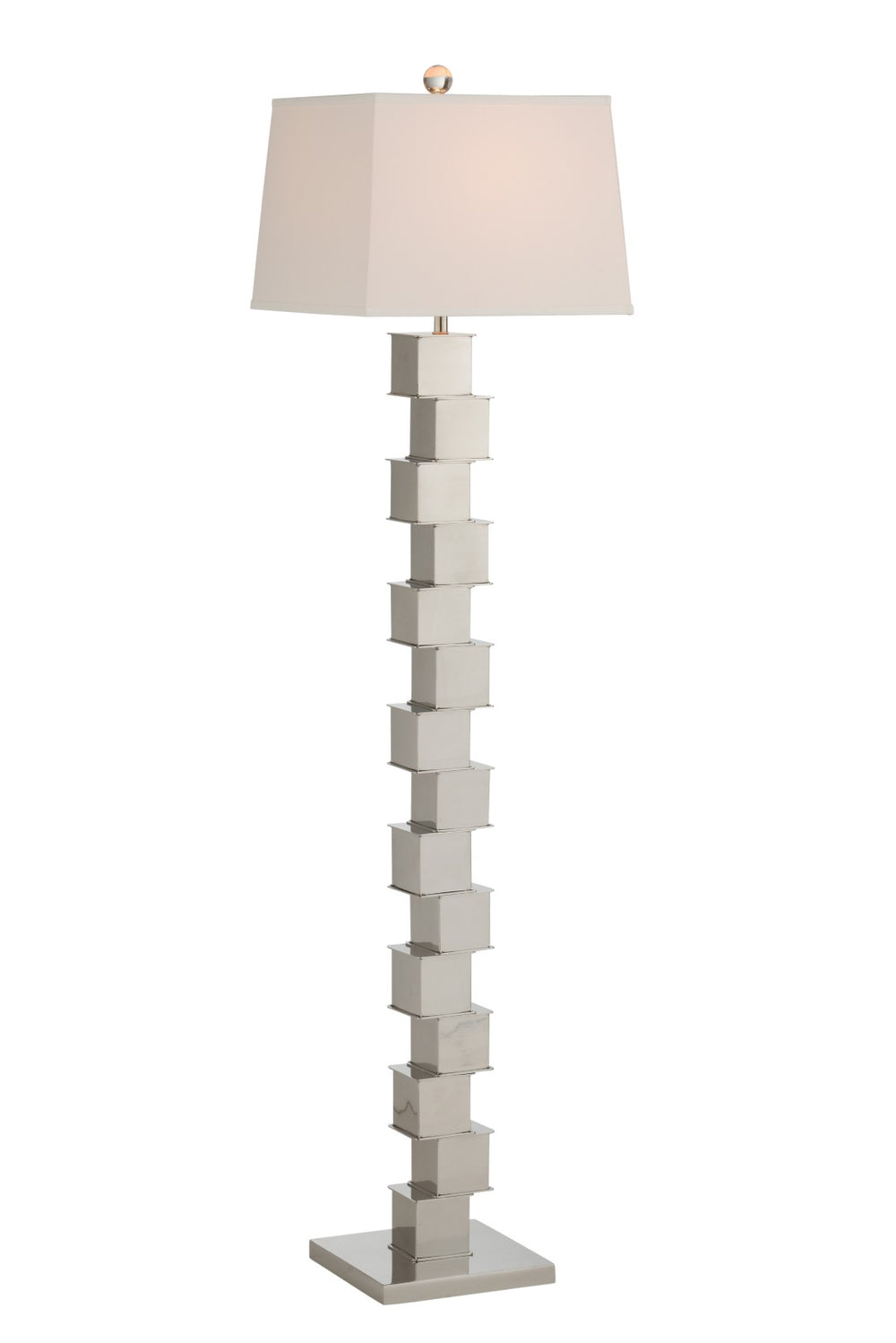 Wildwood The Square Mile Floor Lamp — Polished Nickel Sculptural Stack, Tapered White Shade, Slim 64" Accent Light 61187