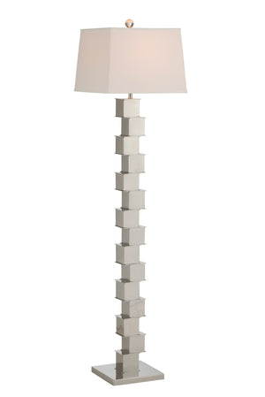 Wildwood The Square Mile Floor Lamp — Polished Nickel Sculptural Stack, Tapered White Shade, Slim 64" Accent Light 61187