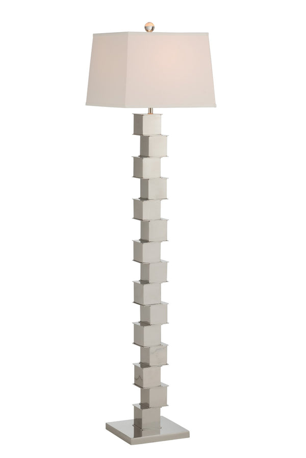 Wildwood The Square Mile Floor Lamp — Polished Nickel Sculptural Stack, Tapered White Shade, Slim 64" Accent Light 61187