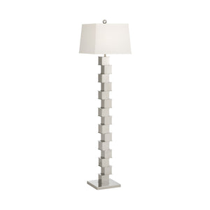 Wildwood The Square Mile Floor Lamp — Polished Nickel Sculptural Stack, Tapered White Shade, Slim 64" Accent Light 61187